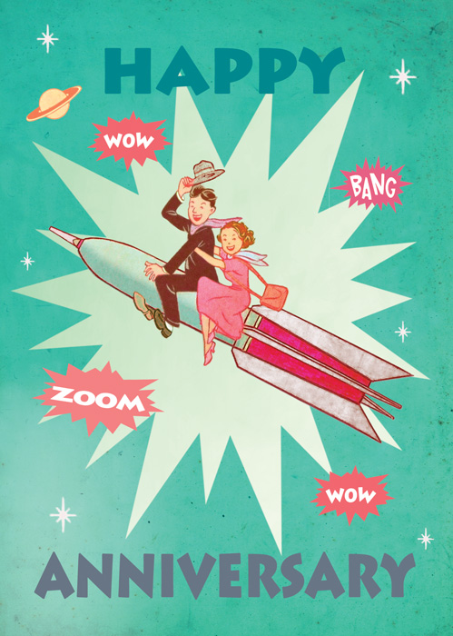 ZAP07 - Happy Anniversary Rocket Couple Greeting Card